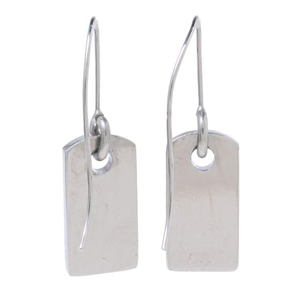 VTG AUTH Christian Dior Silver Rhinestone Logo Dog Tag Hook Charm Earrings - Picture 4 of 7